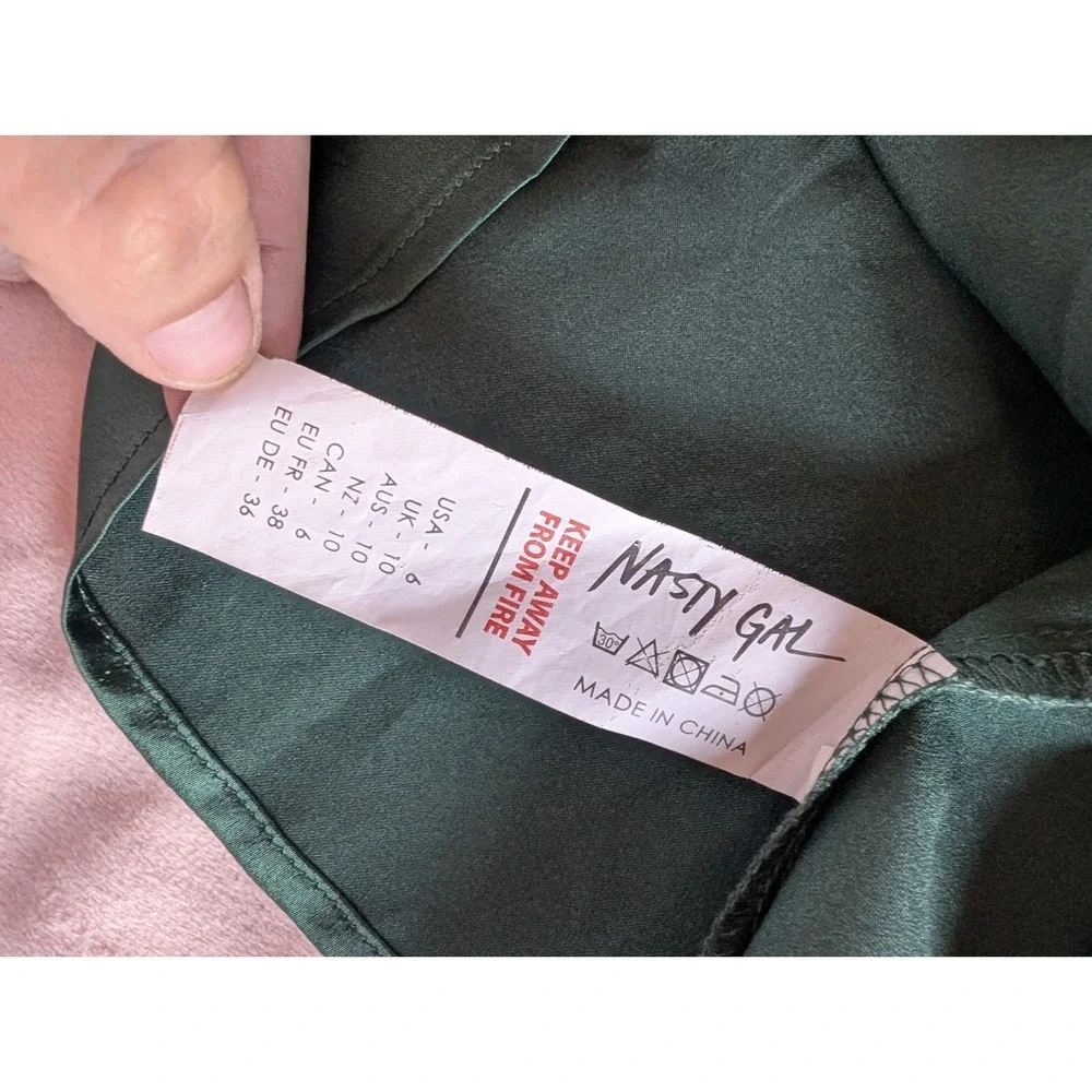 Nasty Gal Satin Cowl Neck Cami Tank Size 6 Green Y2K Forest Fairy Going Out 90s - Picture 4 of 8